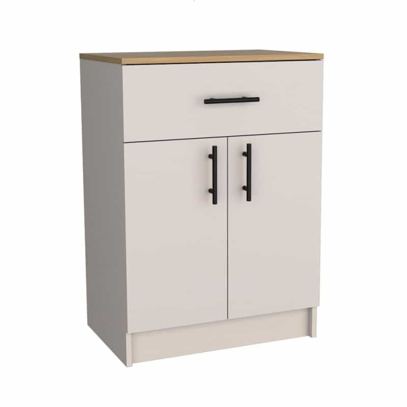 Pantry Organizer Cabinet 33" H, Two Doors, Ivory / Natural Oak