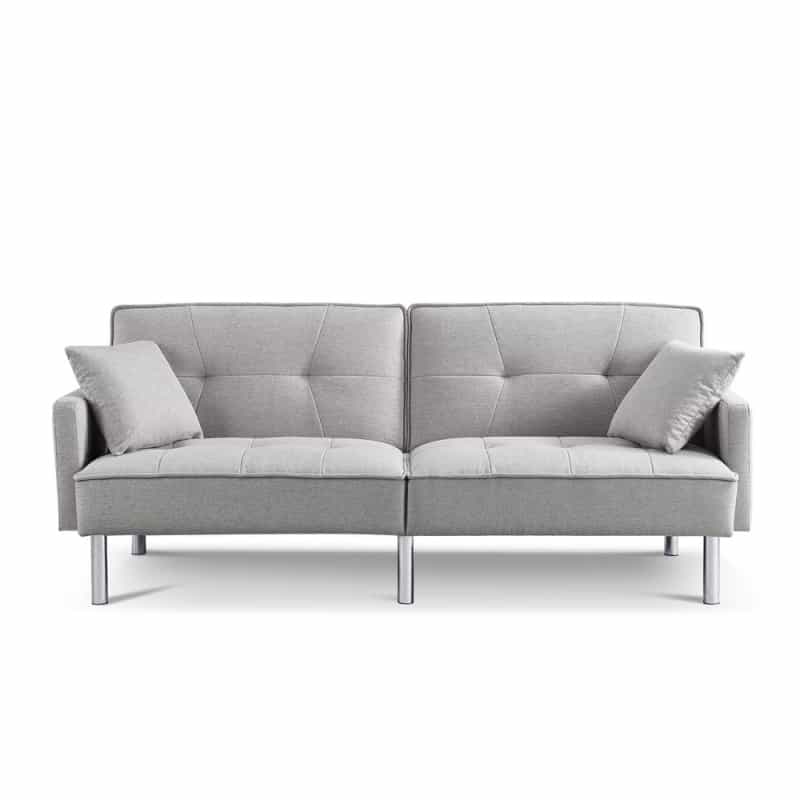 Tufted Futon Convertible Sofa Sleeper With Two Throw Pillows
