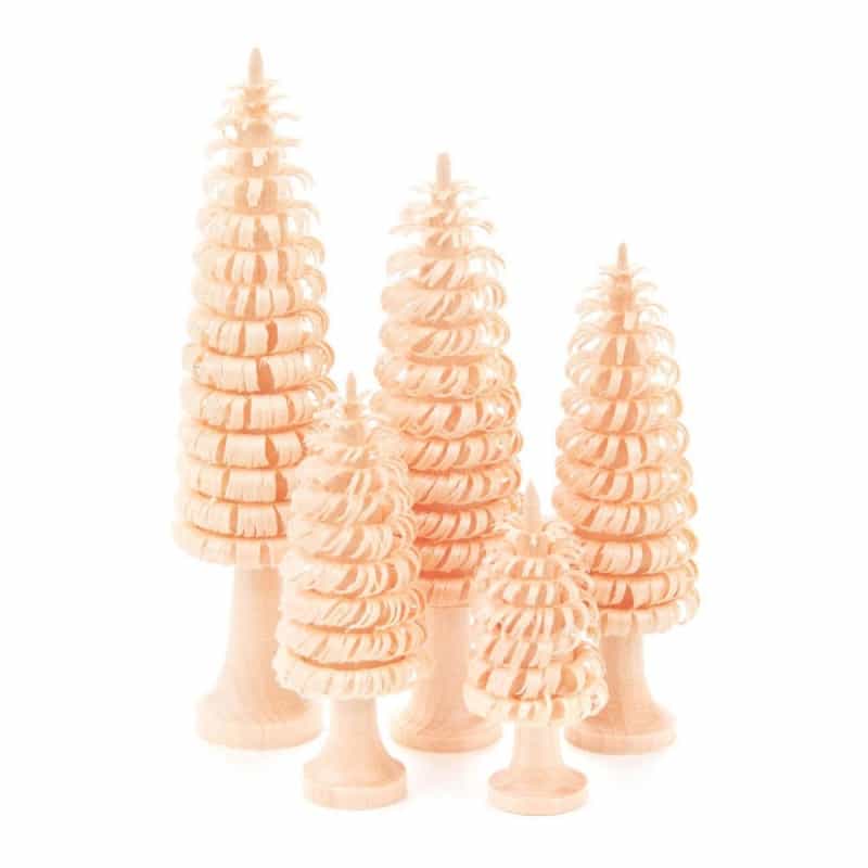Shaved Wooden Trees - Set Of 5 Trees - 5Cm, 6Cm, 8Cm, 9Cm & 11Cm High