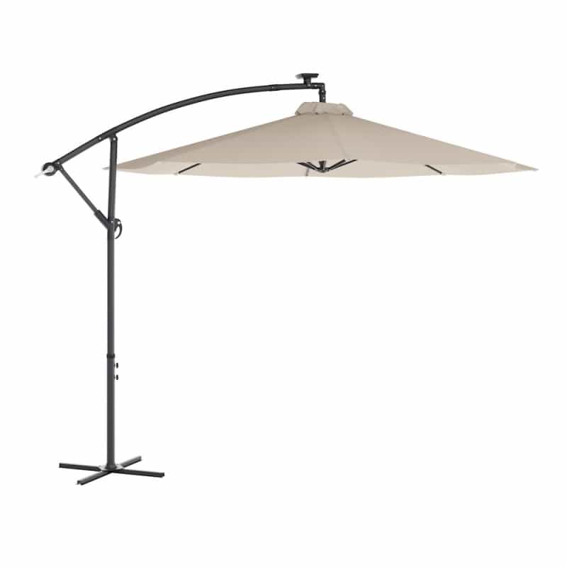 Commercial Grade 10 Ft Round Solar Led Patio Cantilever Umbrella, Tan