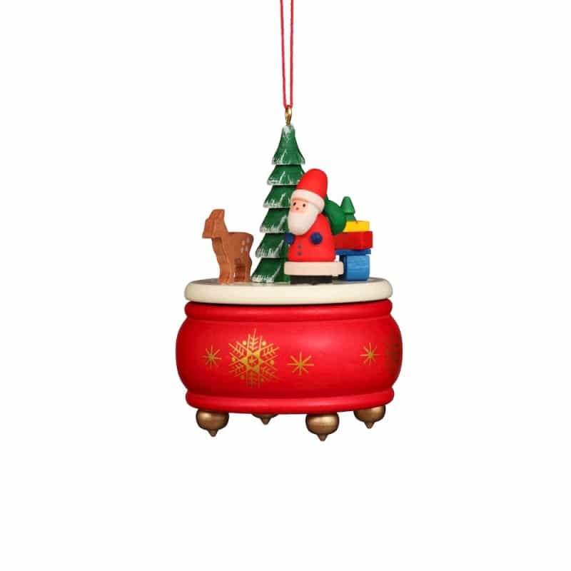 Ornament - Red Music Box With Santa - 3"H X 2.5"W X 2.5"d