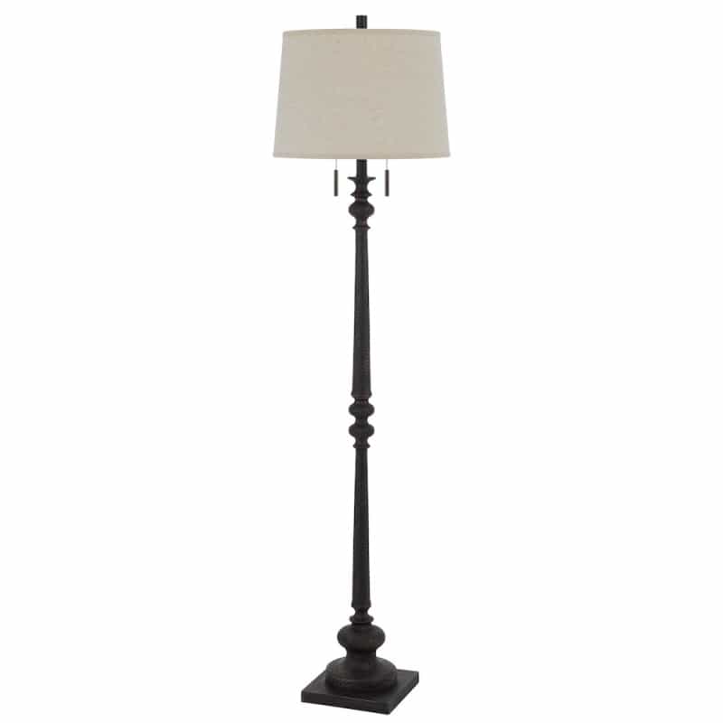60W X 2 Torrington Resin Floor Lamp With Pull Chain Switch And Hardback Linen Shade
