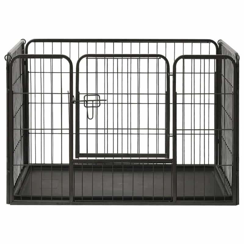 Dog Playpen Black Powder-Coated Steel 36.0X23.2X24.0 In Foldable