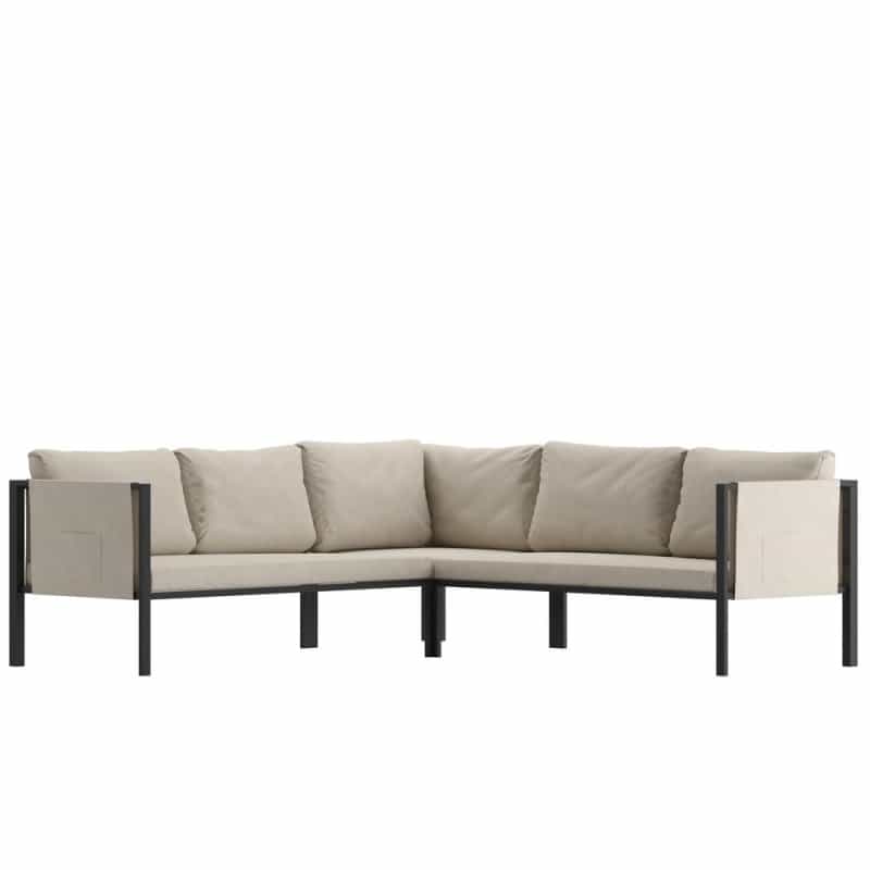 Sectional With Cushions, Black With Beige Cushions