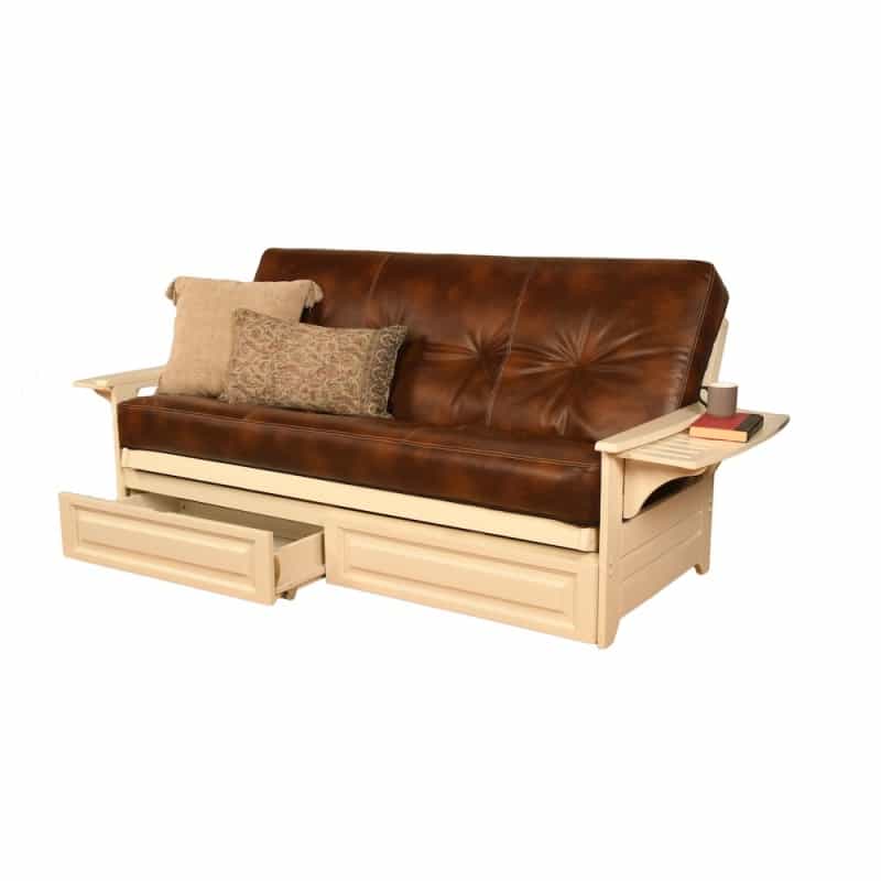 Phoenix Frame-Antique White Finish-Oregon Trail Saddle Mattress-Storage Drawers
