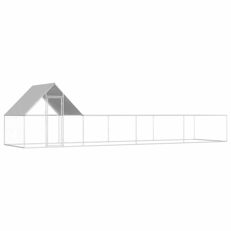 Chicken Coop Silver Galvanized Steel 26X6.5X6.5 Feet Durable