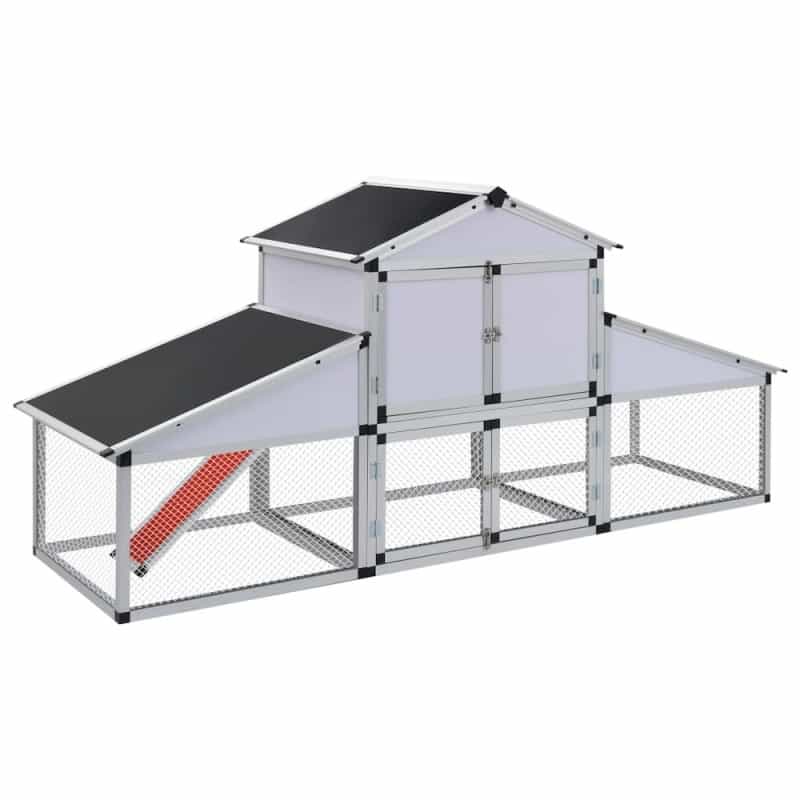 Chicken Coop Silver, Black Aluminum, Iron Wire Mesh, Mdf Large