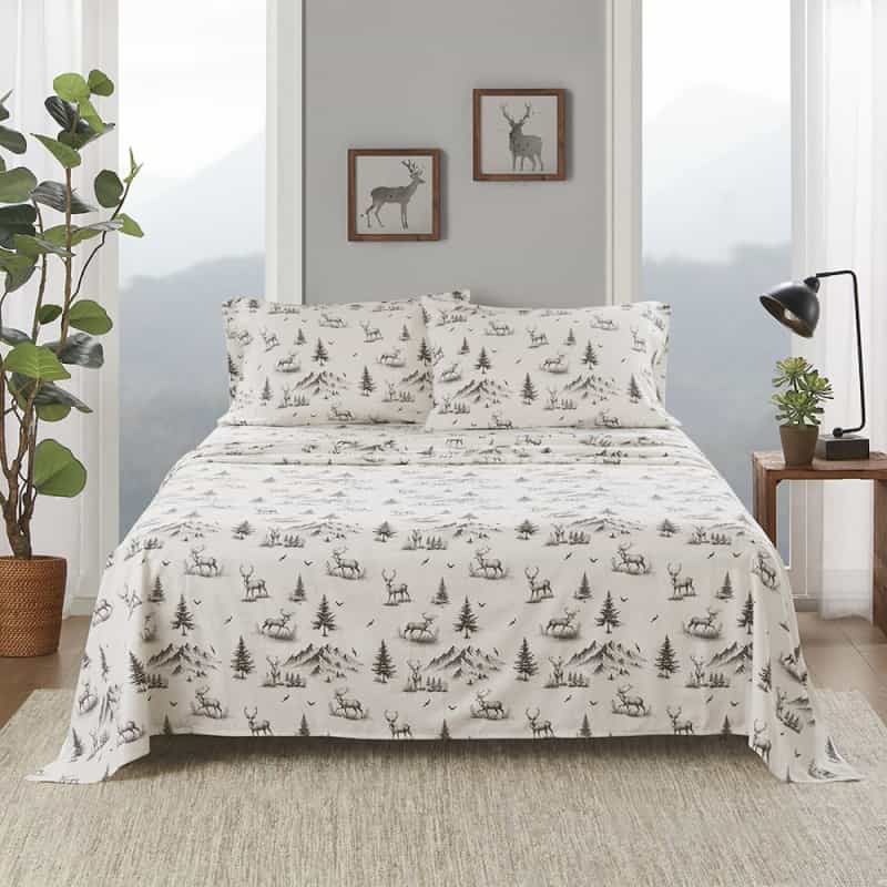 Cotton Flannel Sheet Set In Gray Deer Toile