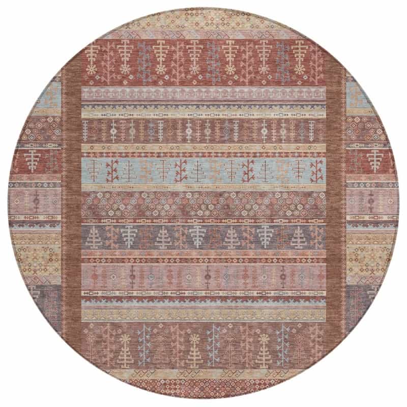 Machine Washable Indoor/Outdoor Chantille Acn2160 Paprika 8' X 8' Round Rug