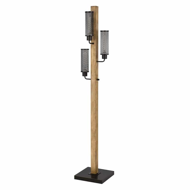 60W X 3 Lenox Lantern Style Rubber Wood / Metal Floor Lamp