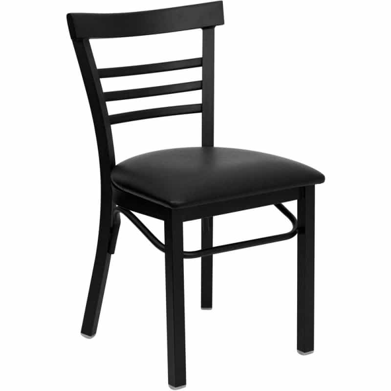 Black Three-Slat Ladder Back Metal Restaurant Chair - Black Vinyl Seat