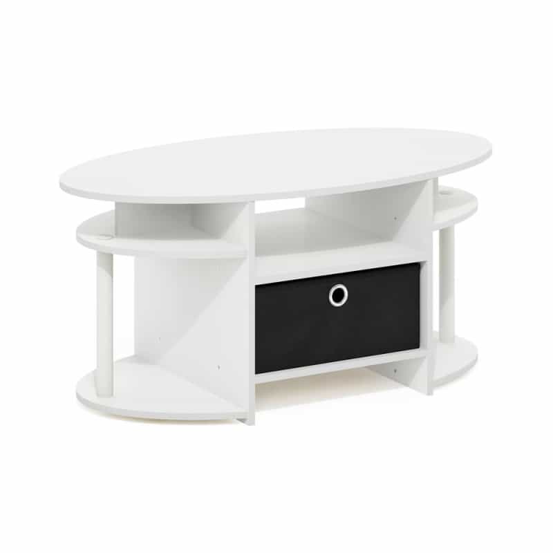 Jaya Simple Design Oval Coffee Table With Bin, White/White/Black