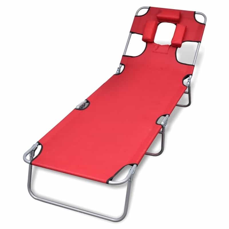 Sun Lounger Red Powder-Coated Steel Frame, Polyester Fabric Large