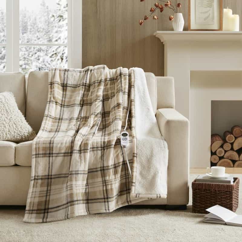 Print Plush To Sherpa Heated Throw