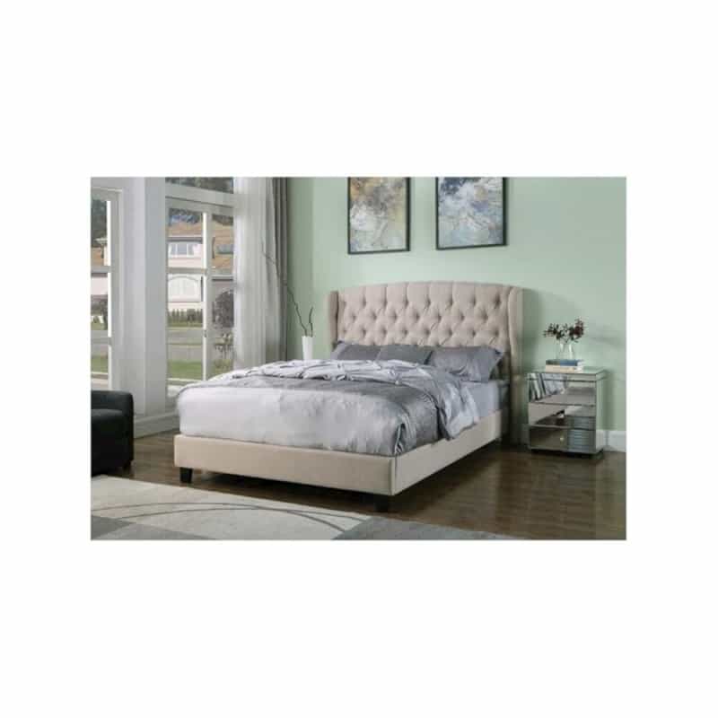 Frances Solid Wood/Fabric Upholstry Cal King Platform Bed - Beige