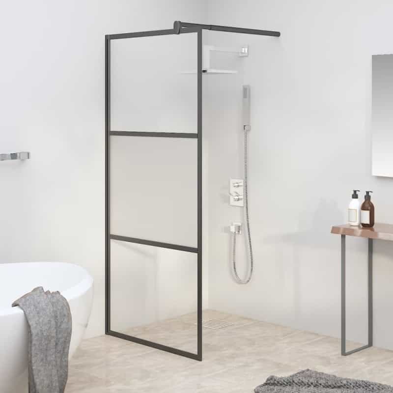 Walk-In Shower Wall 35.4"X76.8" Half Frosted Esg Glass Black