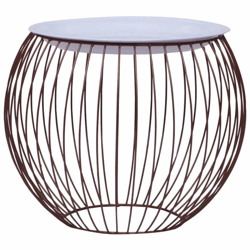 Coffee Table Gold, White Metal, Mdf Compact Storage Round