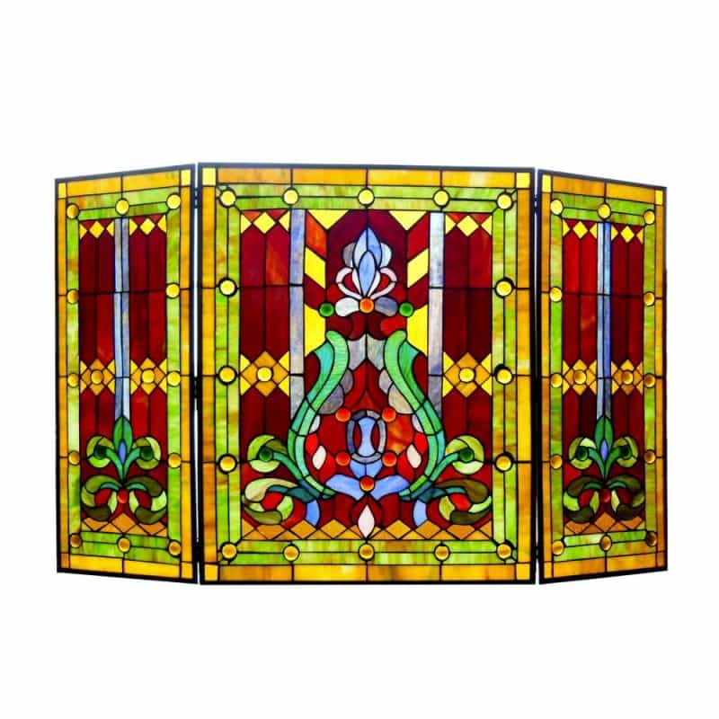 Tiffany-Glass 3Pcs Folding Victorian Fireplace Screen 44" Wide