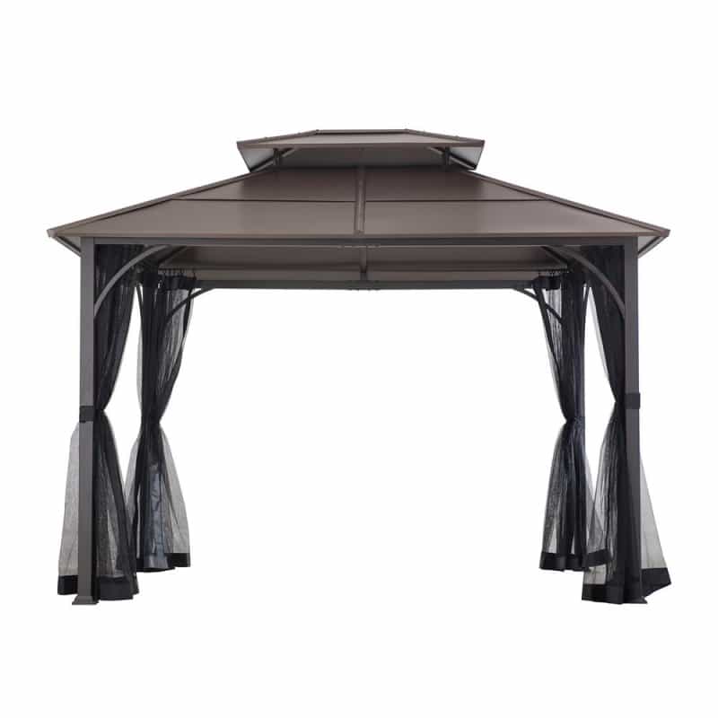 10 Ft. X 12 Ft. Black And Brown Steel Gazebo With 2-Tier Hip Roof Hardtop