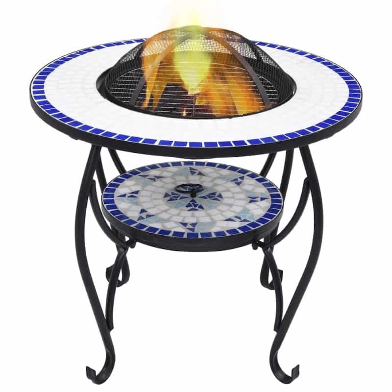 Vidaxl Mosaic Fire Pit Table Blue And White 26.8" Ceramic, 46724