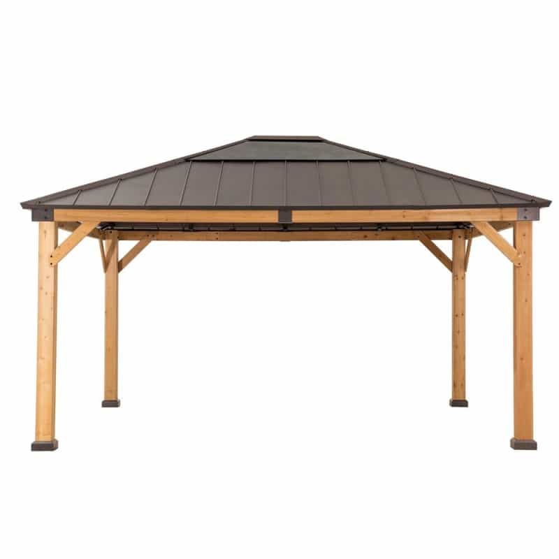 Sunjoy Patio 13 X 15Ft Cedar Framed Gazebo With Brown Steel Hardtop