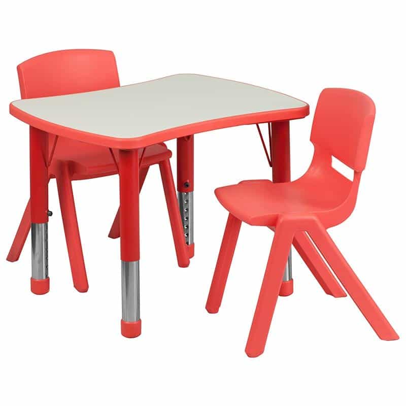 21.875''W X 26.625''L Red Plastic Height Activity Table Set With 2 Chairs