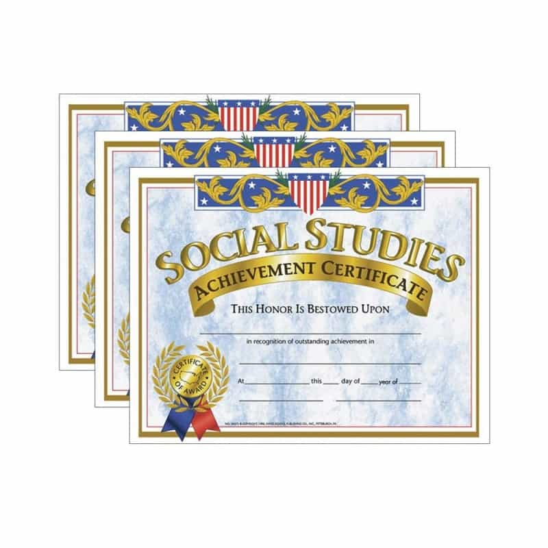 Social Studies Achievement Certificate, 30 Per Pack, 3 Packs