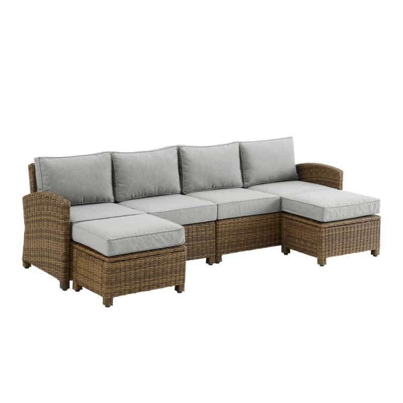 4Pc Outdoor Furniture Set, Left Loveseat, Right Loveseat, 2 Ottomans