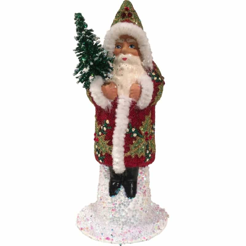 Paper Mache Candy Container - Santa Red And Green