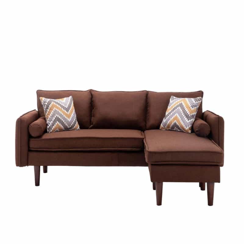 Mia Brown Sectional Sofa Chaise With Usb Charger & Pillows