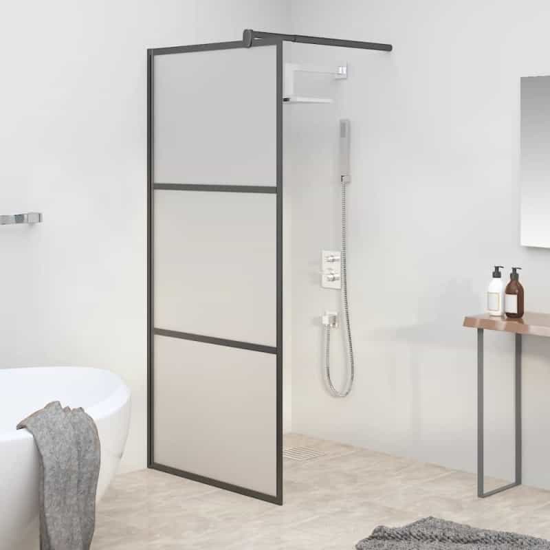 Walk-In Shower Wall 35.4"X76.8" Frosted Esg Glass Black