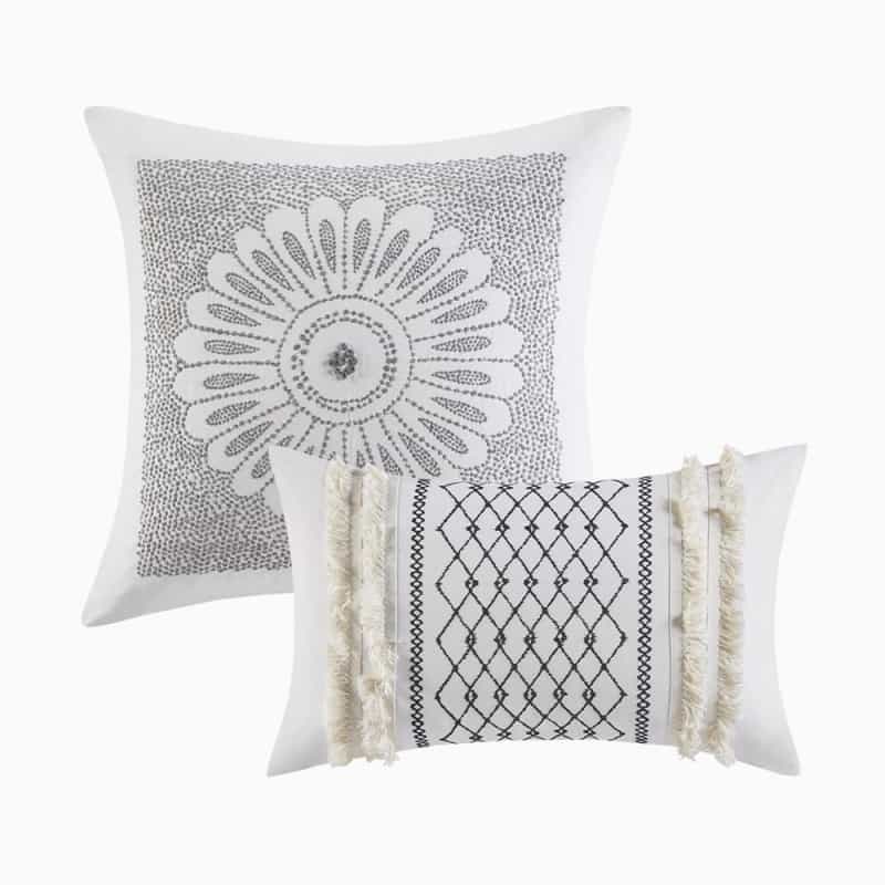 Cotton Printed Duvet Cover Set With Chenille