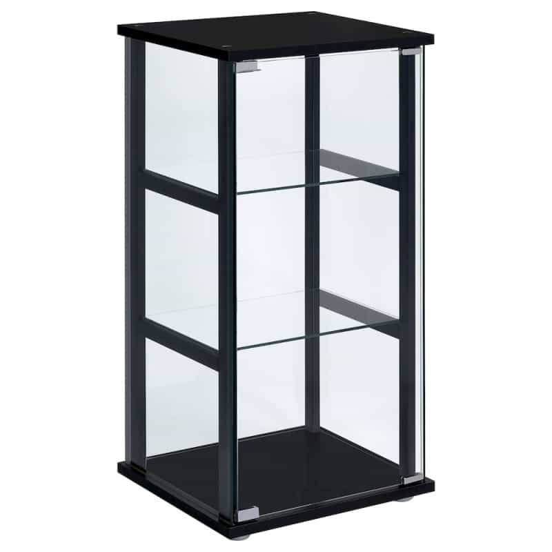 Cyclamen 3-Shelf Clear Glass Curio Display Cabinet Black