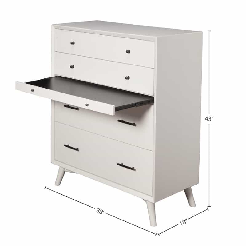 Flynn Mid Century Modern 4 Drawer Multifunction Chest W/Pull Out Tray, White