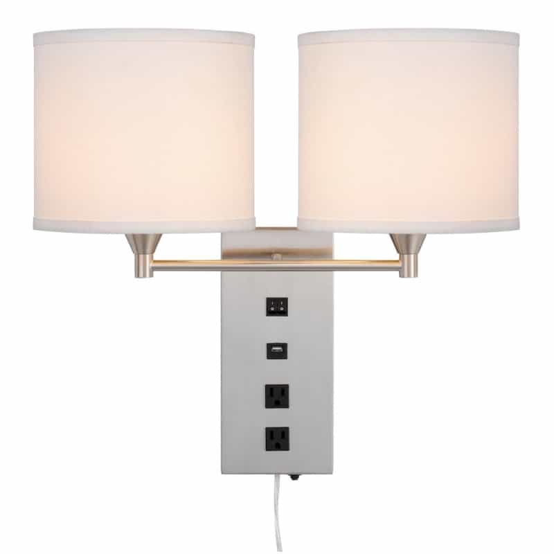 60W X 2 Reedsport Wall Lamp With 2 Power Outlets And 1 Usb Charging Port