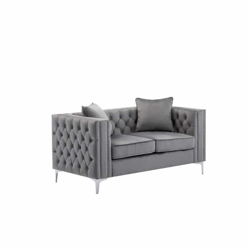 Lilola Lorreto Gray Velvet Loveseat