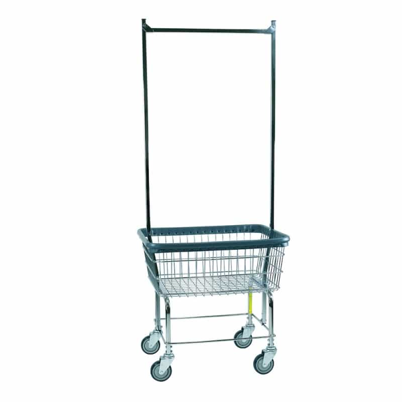 Economy Rolling Wire Laundry Cart With Double Pole Rack, 2.5 Bushel, Chrome