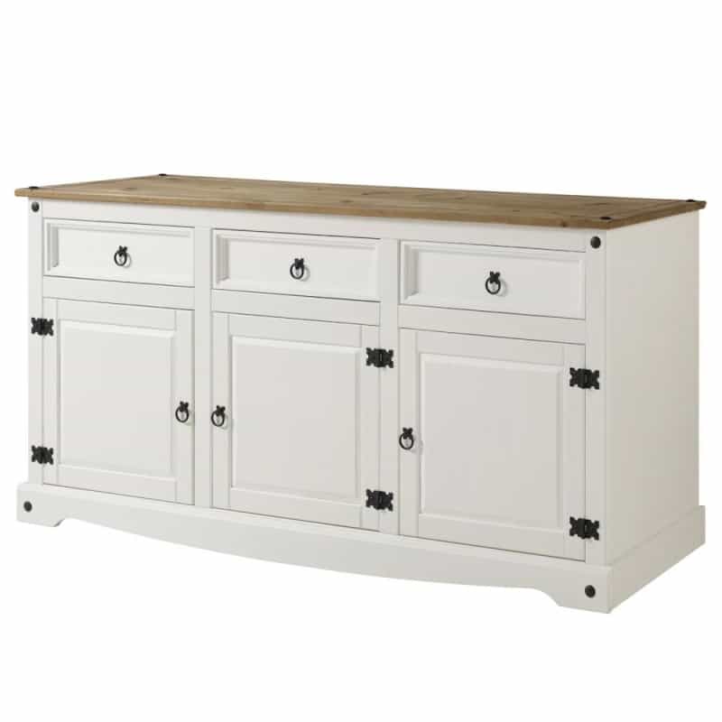 Wood Buffet Sideboard In Distressed White