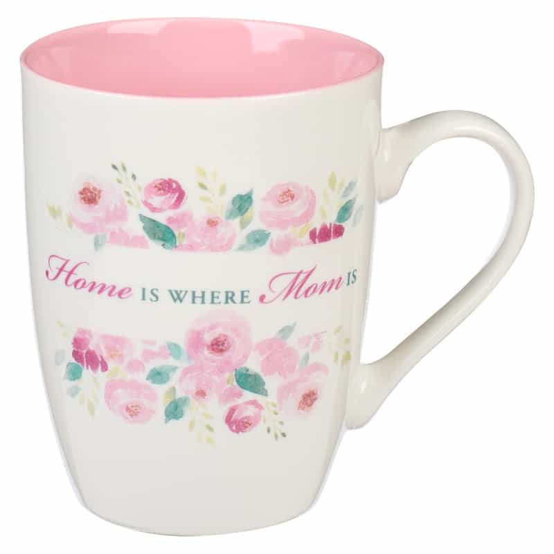 Mug Pink/White Peony Home Is Where Mom Is