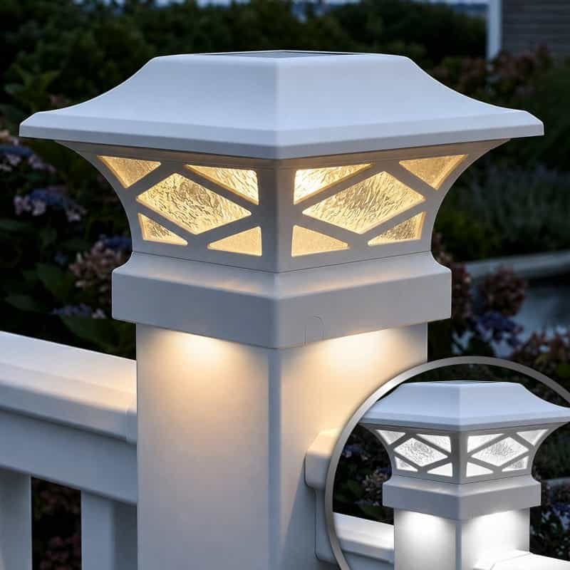 Kingsbridge Dual Lighted Solar Post Cap - White