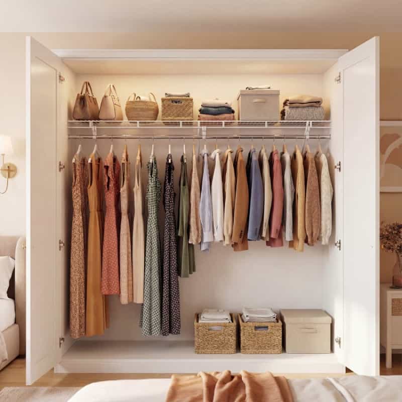 Closet Shelves Wall Mounted With Hanging Rod For Laundry Room