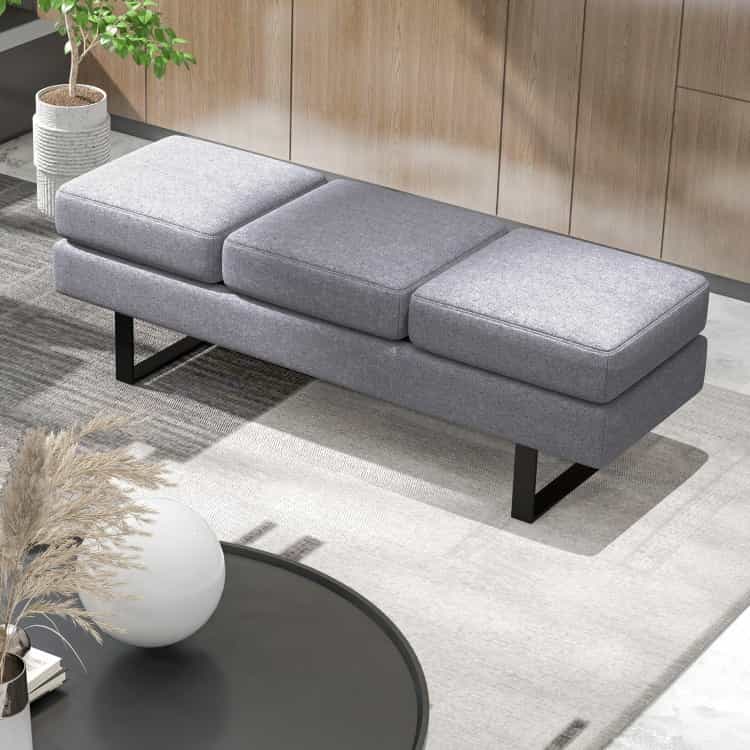Waiting Room Bench Seating Long Bench With Metal Frame Leg-Gray