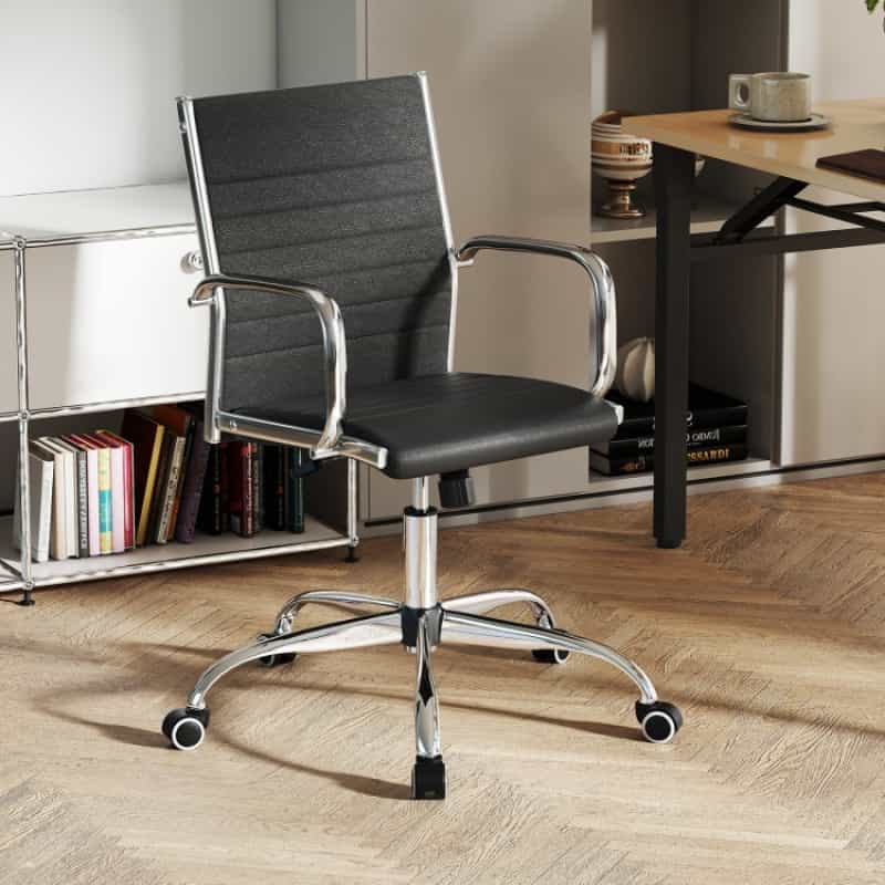 High Back Ribbed Office Chair With Armrests-Black