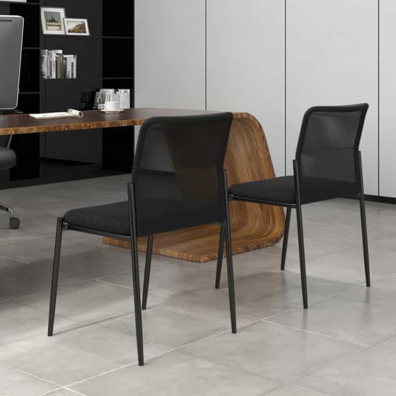 Waiting Room Chair Set Of 2 With Ergonomic Mesh Backrest And Padded Seat-Black