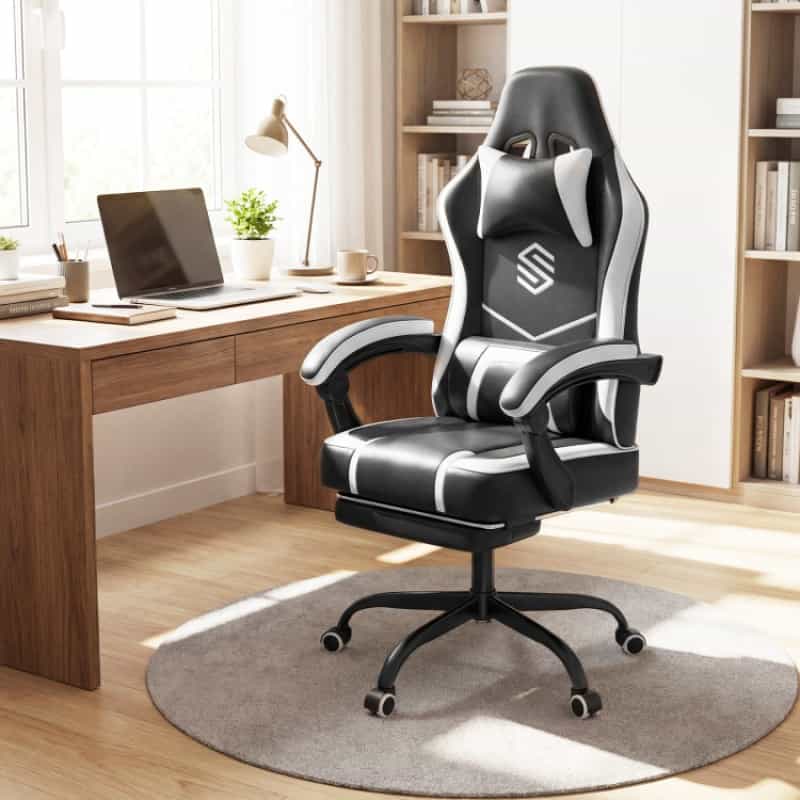 Gaming Chair Height Adjustable Computer Chair With Headrest Ergonomic Office Task Chair-Black