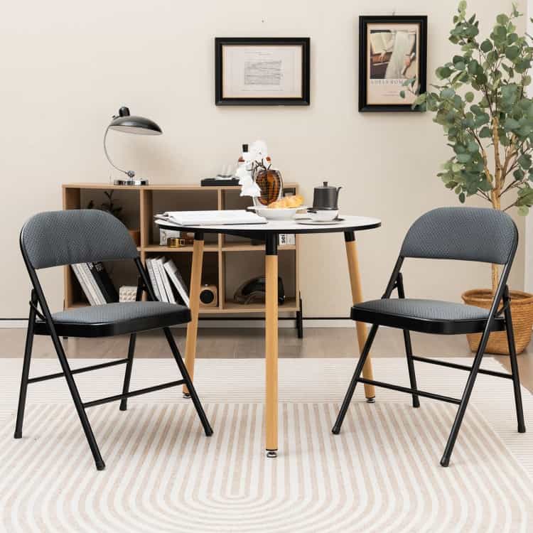 2 Pcs Folding Chair Set With Upholstered Seat And Fabric Covered Backrest