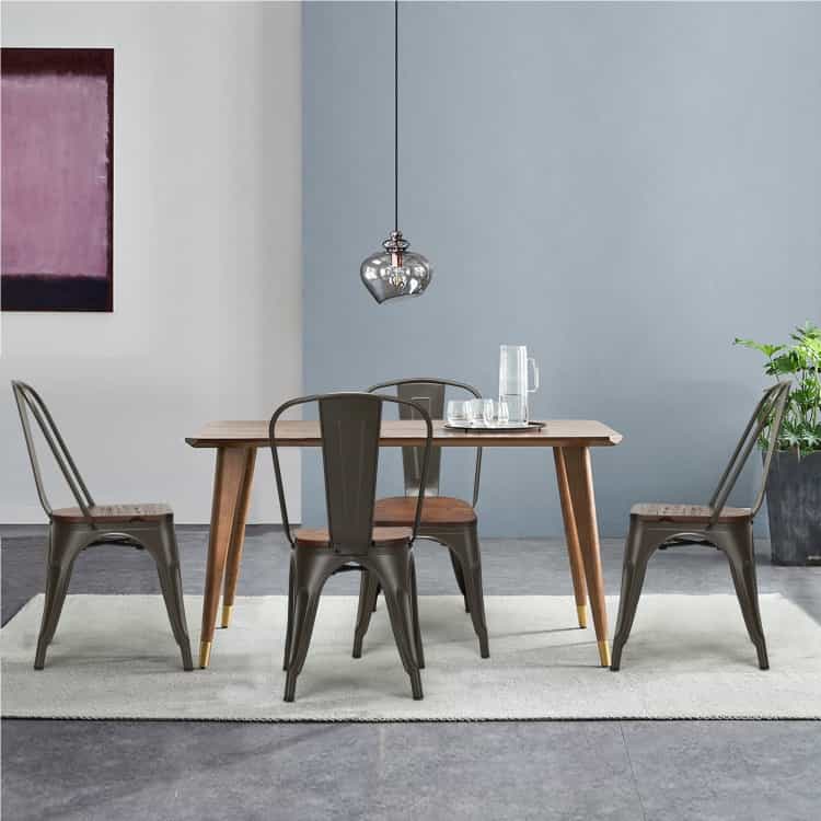 18 Inch Height Set Of 4 Stackable Style Metal Wood Dining Chair-Dark Green