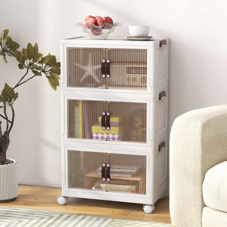 25.5/60 Gal Stackable Storage Boxes Bins With Magnetic Doors And Lockable Casters-s