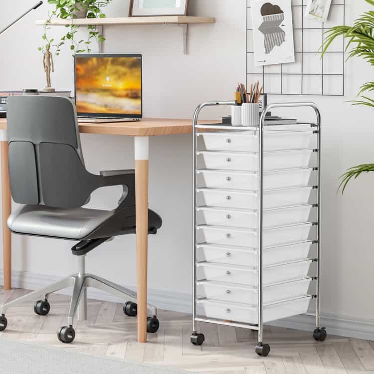 10 Drawer Rolling Storage Cart Organizer With 4 Universal Casters-Clear
