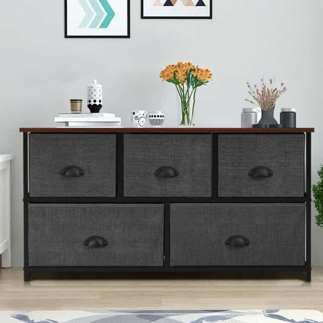 Dresser Storage Tower With 5 Foldable Cloth Storage Cubes